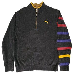 PUMA Men's Gray Striped 1/4 Zip Long Sleeve Mock Neck Golf Sweater Size Small